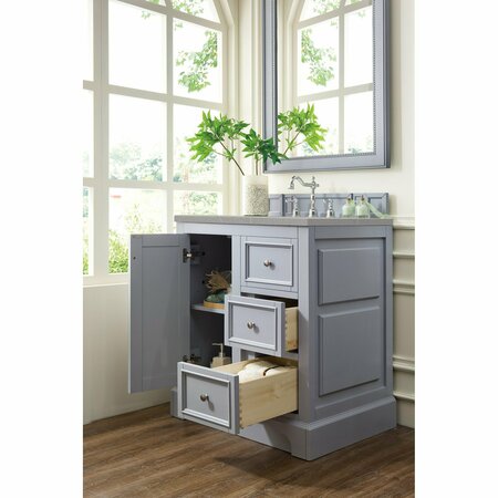 James Martin Vanities De Soto 30in Single Vanity, Silver Gray w/ 3 CM Eternal Serena Quartz Top 825-V30-SL-3ESR